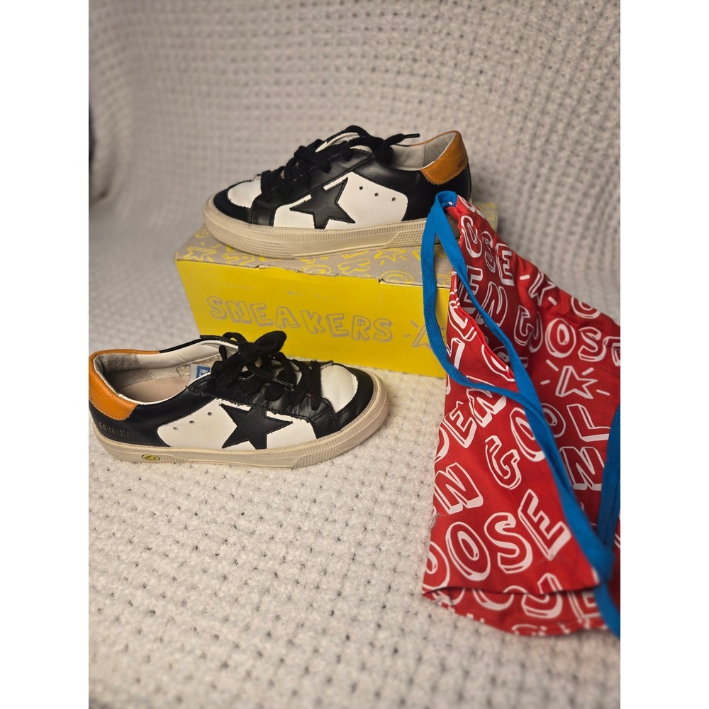 Golden Goose May Black White Orange Leather Star Sneakers‎ Made in Italy Size 32
